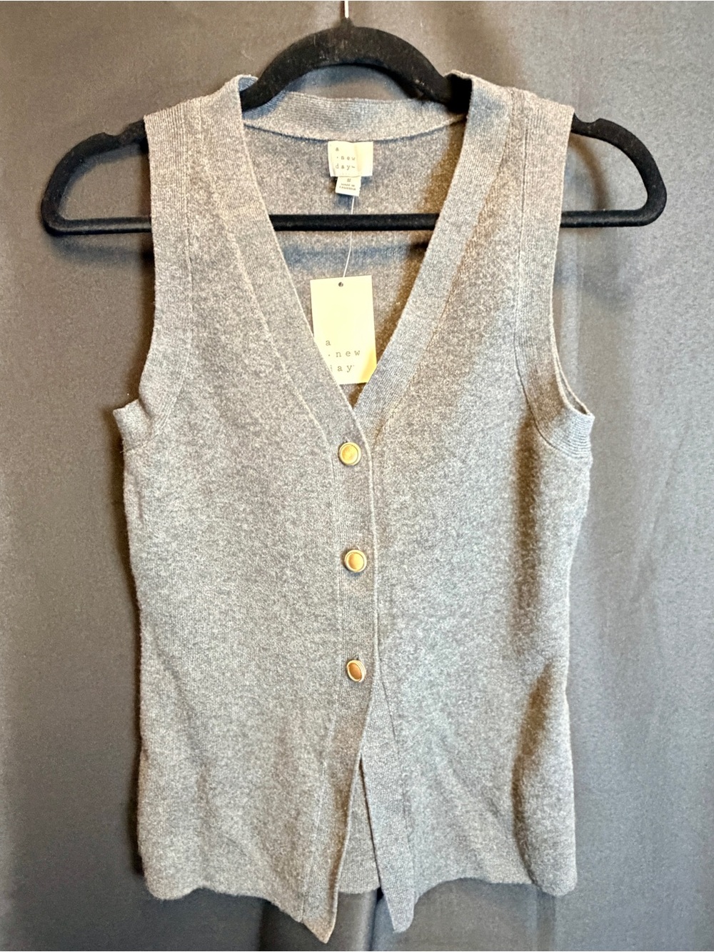 a new day Gray Sleeveless V-Neck Button Front Knit Vest